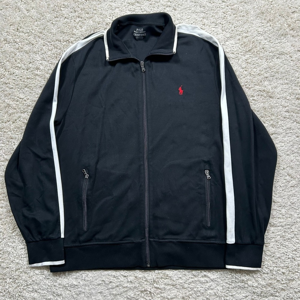 Polo Ralph Lauren Track Jacket XL Black White Stripe Full Zip Pony Logo